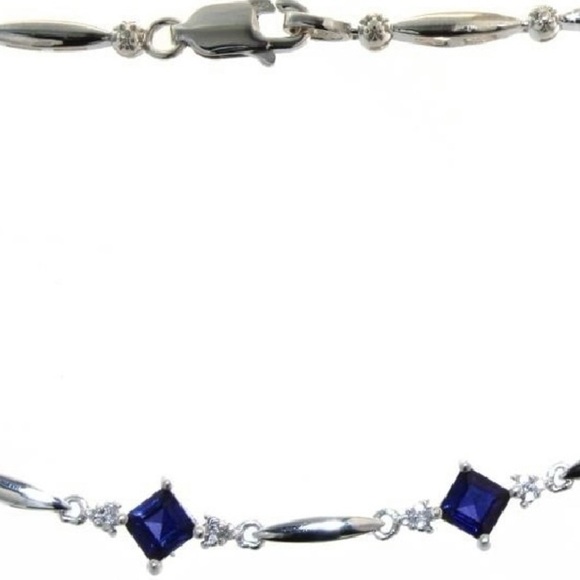 Sterling Silver 3.10 ct Created Sapphire & Diamond Accent Tennis Bracelet - Picture 3 of 6